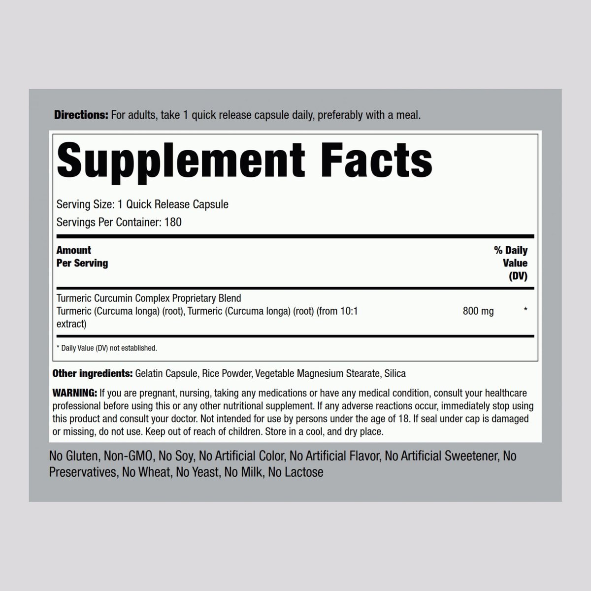 Piping Rock Kurkuma Curcumin Komplex – 180 Kapseln pflanzliches Extrakt | Non-GMO, Glutenfrei