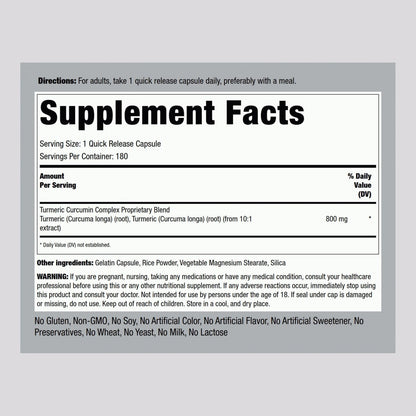 Piping Rock Kurkuma Curcumin Komplex – 180 Kapseln pflanzliches Extrakt | Non-GMO, Glutenfrei