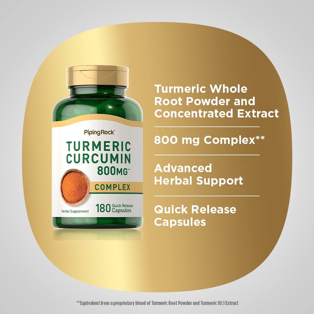 Piping Rock Kurkuma Curcumin Komplex – 180 Kapseln pflanzliches Extrakt | Non-GMO, Glutenfrei