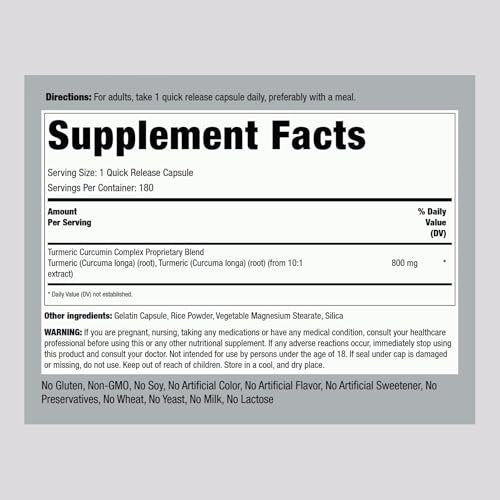 Piping Rock Kurkuma Curcumin Komplex – 180 Kapseln pflanzliches Extrakt | Non-GMO, Glutenfrei