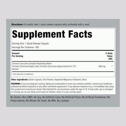 Piping Rock Kurkuma Curcumin Komplex – 180 Kapseln pflanzliches Extrakt | Non-GMO, Glutenfrei