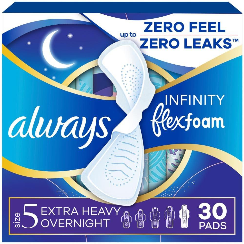 Always Infinity Damenbinden mit Flügeln, FlexFoam, Größe 5, Extra Stark für die Nacht, ohne Duft, 30 Stück