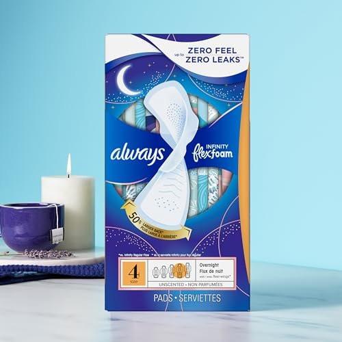 Always Infinity Damenbinden mit Flügeln, FlexFoam, Größe 5, Extra Stark für die Nacht, ohne Duft, 30 Stück