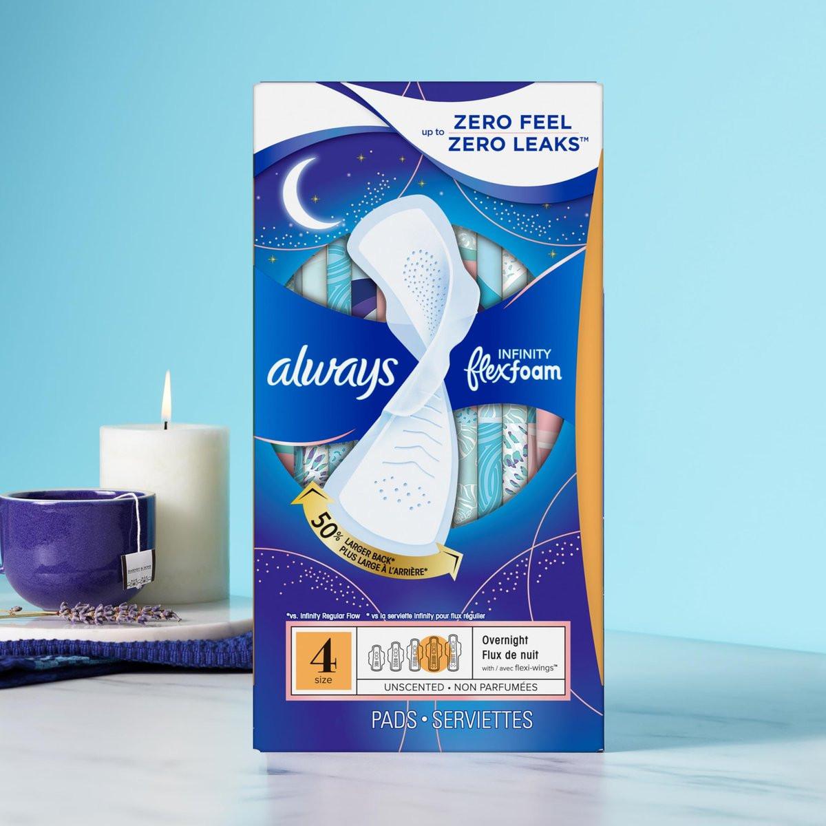 Always Infinity Damenbinden mit Flügeln, FlexFoam, Größe 5, Extra Stark für die Nacht, ohne Duft, 30 Stück