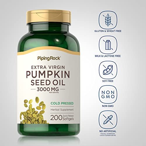 Piping Rock Kürbiskernöl Kapseln | 200 Stück | Kaltgepresstes Nahrungsergänzungsmittel | Extra Virgin mit Omega 6 und 9 | Non-GMO, Glutenfrei
