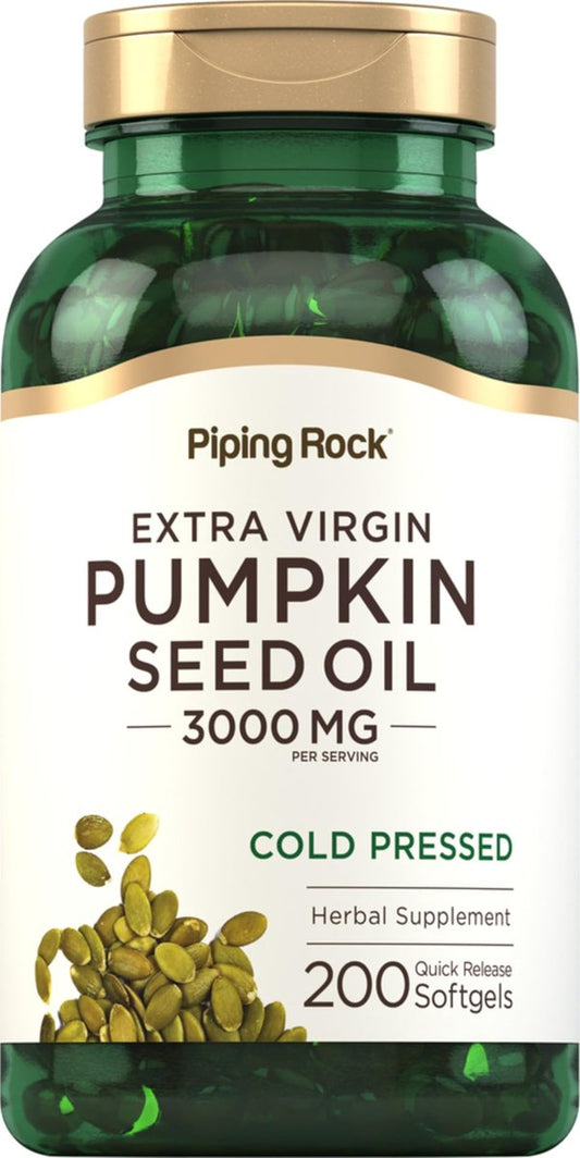 Piping Rock Kürbiskernöl Kapseln | 200 Stück | Kaltgepresstes Nahrungsergänzungsmittel | Extra Virgin mit Omega 6 und 9 | Non-GMO, Glutenfrei