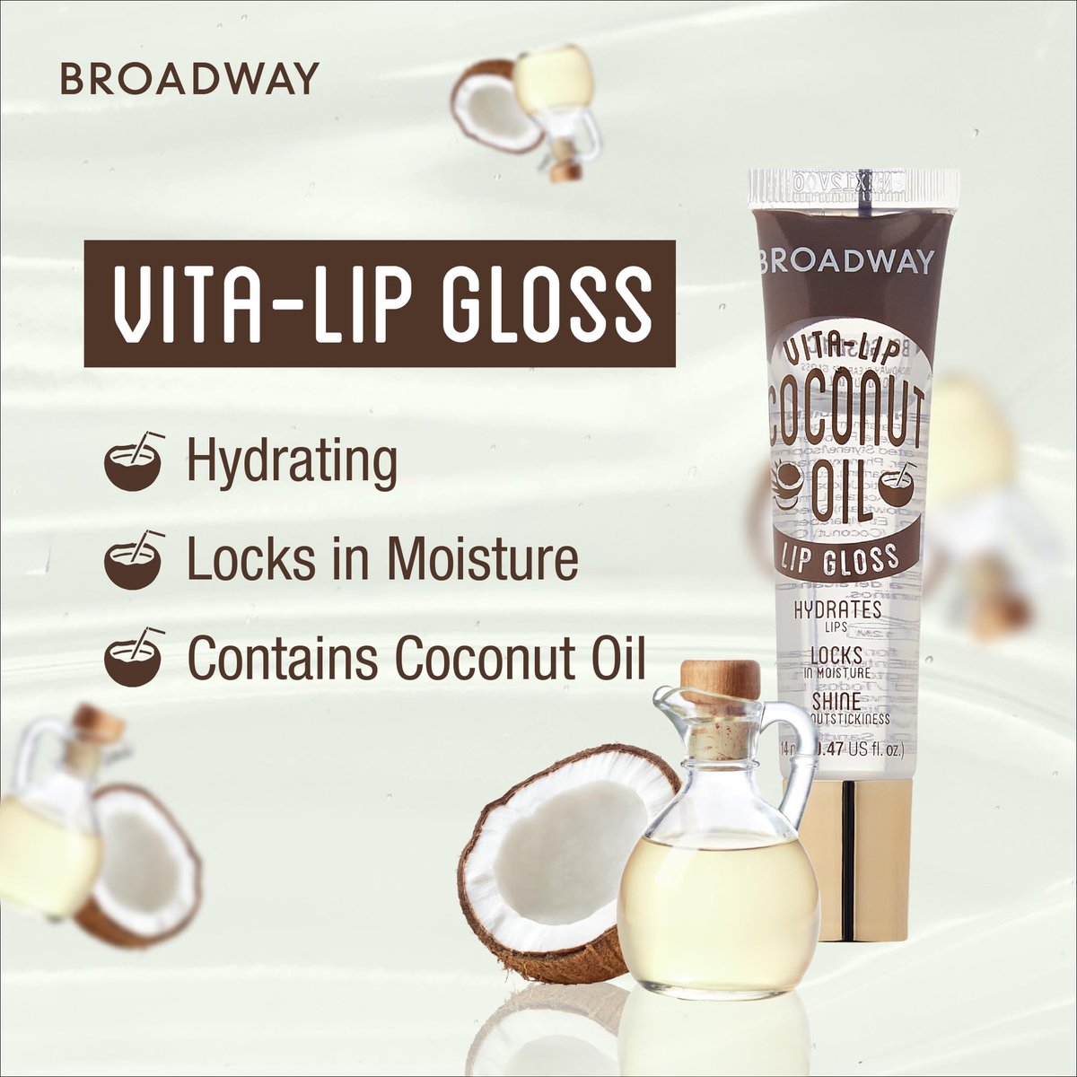 Ruby Kisses Broadway Vita-Lip Clear Lip Gloss (Kokosnussöl 12er-Pack) – Ultra-feuchtigkeitsspendende & beruhigende Formel mit Vitaminölen, hochglänzendes, nicht klebriges Finish, heilender, glänzender Lipgloss-Balsam, der Feuchtigkeit einschließt