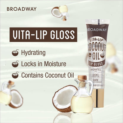 Ruby Kisses Broadway Vita-Lip Clear Lip Gloss (Kokosnussöl 12er-Pack) – Ultra-feuchtigkeitsspendende & beruhigende Formel mit Vitaminölen, hochglänzendes, nicht klebriges Finish, heilender, glänzender Lipgloss-Balsam, der Feuchtigkeit einschließt