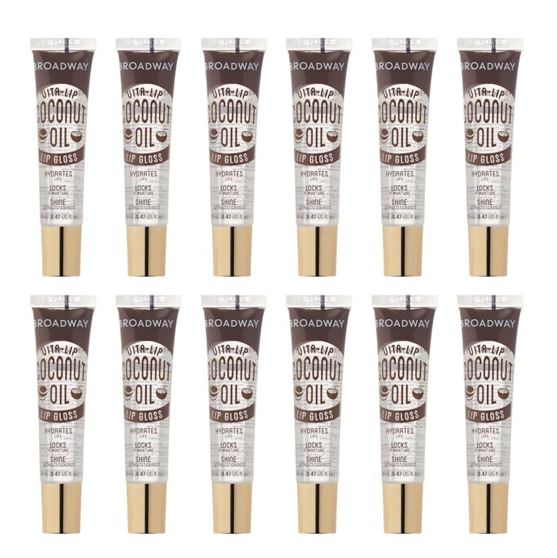 Ruby Kisses Broadway Vita-Lip Clear Lip Gloss (Kokosnussöl 12er-Pack) – Ultra-feuchtigkeitsspendende & beruhigende Formel mit Vitaminölen, hochglänzendes, nicht klebriges Finish, heilender, glänzender Lipgloss-Balsam, der Feuchtigkeit einschließt