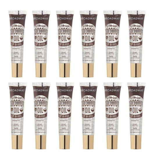 Ruby Kisses Broadway Vita-Lip Clear Lip Gloss (Kokosnussöl 12er-Pack) – Ultra-feuchtigkeitsspendende & beruhigende Formel mit Vitaminölen, hochglänzendes, nicht klebriges Finish, heilender, glänzender Lipgloss-Balsam, der Feuchtigkeit einschließt
