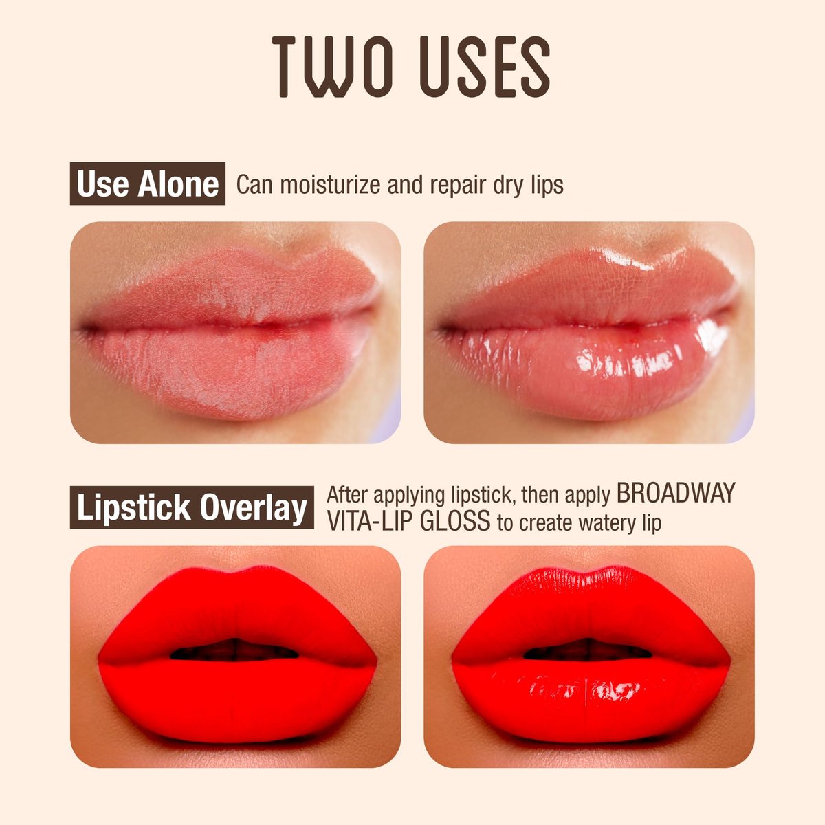 Ruby Kisses Broadway Vita-Lip Clear Lip Gloss (Kokosnussöl 12er-Pack) – Ultra-feuchtigkeitsspendende & beruhigende Formel mit Vitaminölen, hochglänzendes, nicht klebriges Finish, heilender, glänzender Lipgloss-Balsam, der Feuchtigkeit einschließt
