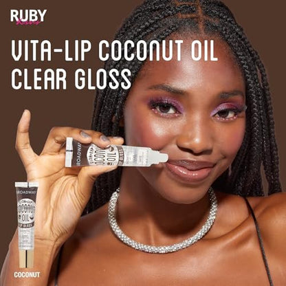 Ruby Kisses Broadway Vita-Lip Clear Lip Gloss (Kokosnussöl 12er-Pack) – Ultra-feuchtigkeitsspendende & beruhigende Formel mit Vitaminölen, hochglänzendes, nicht klebriges Finish, heilender, glänzender Lipgloss-Balsam, der Feuchtigkeit einschließt