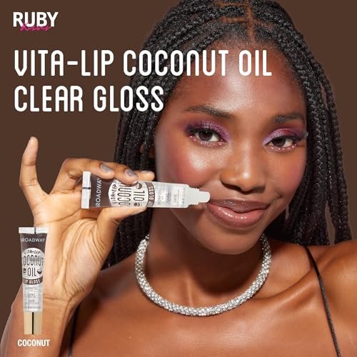 Ruby Kisses Broadway Vita-Lip Clear Lip Gloss (Kokosnussöl 12er-Pack) – Ultra-feuchtigkeitsspendende & beruhigende Formel mit Vitaminölen, hochglänzendes, nicht klebriges Finish, heilender, glänzender Lipgloss-Balsam, der Feuchtigkeit einschließt