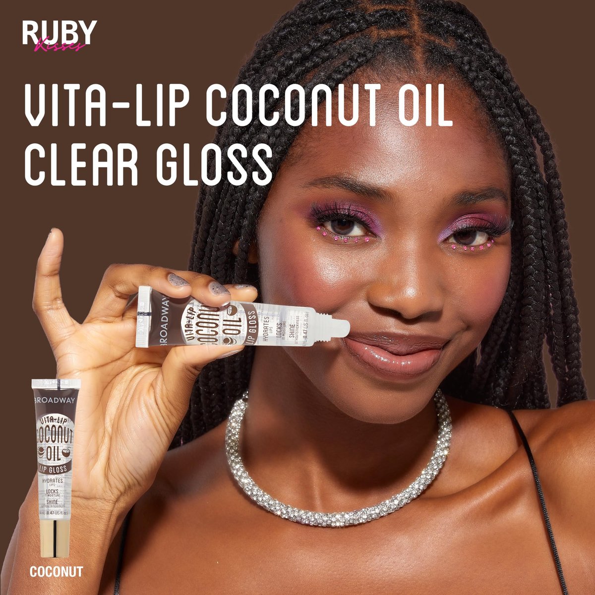 Ruby Kisses Broadway Vita-Lip Clear Lip Gloss (Kokosnussöl 12er-Pack) – Ultra-feuchtigkeitsspendende & beruhigende Formel mit Vitaminölen, hochglänzendes, nicht klebriges Finish, heilender, glänzender Lipgloss-Balsam, der Feuchtigkeit einschließt