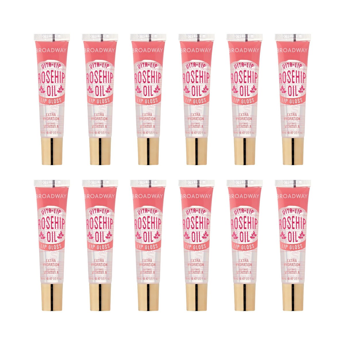 Ruby Kisses Broadway Vita-Lip Klarer Lipgloss (Hagebuttenöl 12er Pack) – Ultra-feuchtigkeitsspendende & beruhigende Formel mit Vitaminölen, Hochglanz ohne Kleben, Heilender Glossy Lippenbalsam mit Vitamin A