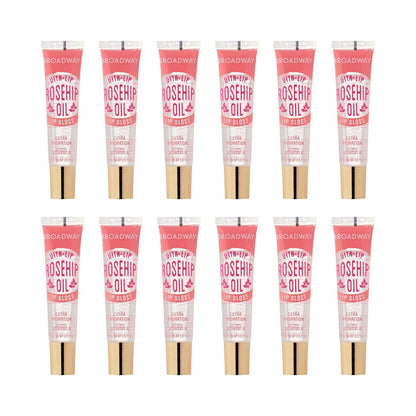 Ruby Kisses Broadway Vita-Lip Klarer Lipgloss (Hagebuttenöl 12er Pack) – Ultra-feuchtigkeitsspendende & beruhigende Formel mit Vitaminölen, Hochglanz ohne Kleben, Heilender Glossy Lippenbalsam mit Vitamin A