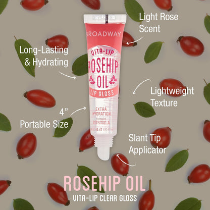 Ruby Kisses Broadway Vita-Lip Klarer Lipgloss (Hagebuttenöl 12er Pack) – Ultra-feuchtigkeitsspendende & beruhigende Formel mit Vitaminölen, Hochglanz ohne Kleben, Heilender Glossy Lippenbalsam mit Vitamin A