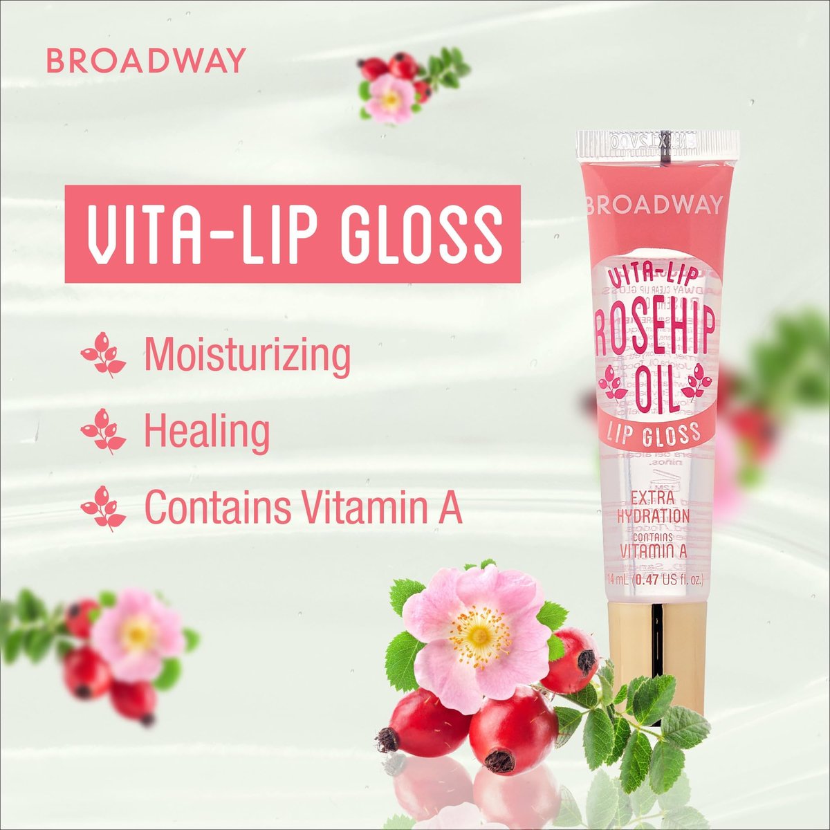 Ruby Kisses Broadway Vita-Lip Klarer Lipgloss (Hagebuttenöl 12er Pack) – Ultra-feuchtigkeitsspendende & beruhigende Formel mit Vitaminölen, Hochglanz ohne Kleben, Heilender Glossy Lippenbalsam mit Vitamin A