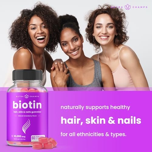 NutraChamps Biotin Gummies 10000mcg – Hochdosierte Biotin-Gummis für gesundes Haar, Haut & Nägel – Vegan, Non-GMO – 60 Stück