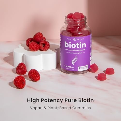 NutraChamps Biotin Gummies 10000mcg – Hochdosierte Biotin-Gummis für gesundes Haar, Haut & Nägel – Vegan, Non-GMO – 60 Stück