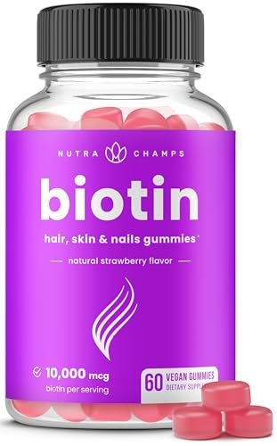 NutraChamps Biotin Gummies 10000mcg – Hochdosierte Biotin-Gummis für gesundes Haar, Haut & Nägel – Vegan, Non-GMO – 60 Stück