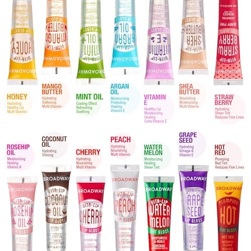 Ruby Kisses Broadway Vita-Lip Klarer Lip Gloss (Kokosnussöl 6er-Pack) – Ultra-feuchtigkeitsspendend & pflegend mit Vitaminölen, Hochglanz ohne Klebrigkeit, Heilender Gloss-Lippenbalsam