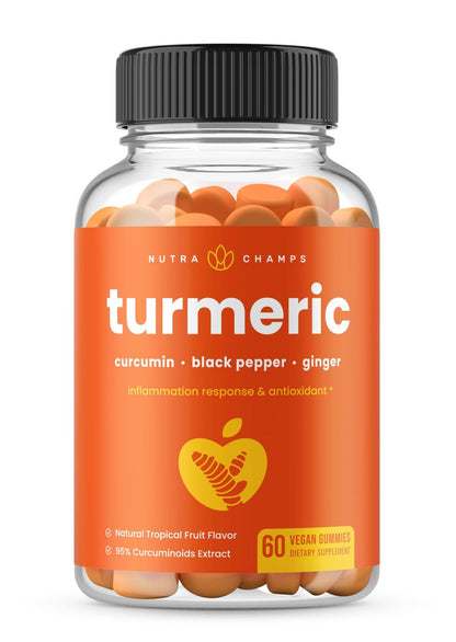 NutraChamps Kurkuma Gummis für Erwachsene & Kinder mit Ingwer & Schwarzem Pfeffer Extrakt, 95% Curcuminoide, vegane natürliche Curcumin Gelenkunterstützung, Tumeric Gummis