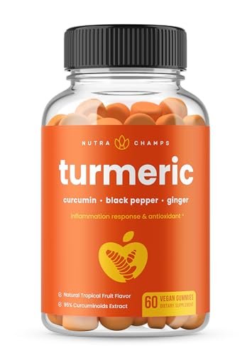NutraChamps Kurkuma Gummis für Erwachsene & Kinder mit Ingwer & Schwarzem Pfeffer Extrakt, 95% Curcuminoide, vegane natürliche Curcumin Gelenkunterstützung, Tumeric Gummis
