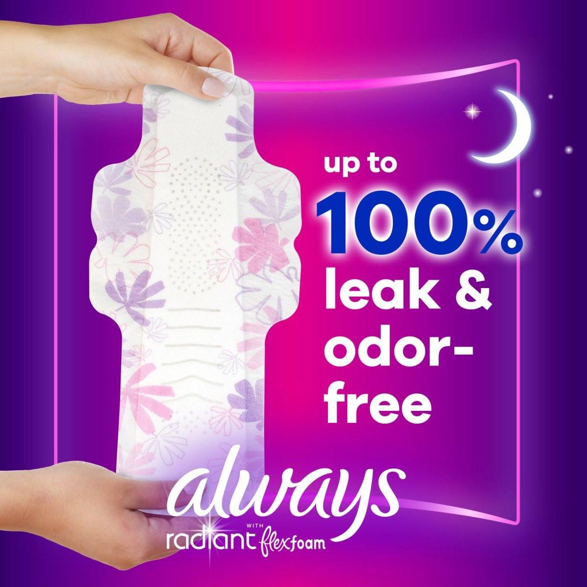 Always Radiant Damenbinden mit Flügeln, FlexFoam, Größe 4, Übernacht-Saugstärke, leicht parfümiert, 28 Stück