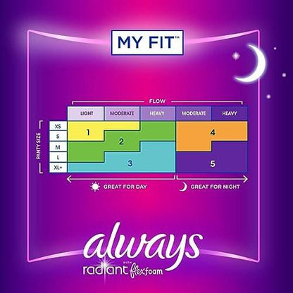 Always Radiant Damenbinden mit Flügeln, FlexFoam, Größe 4, Übernacht-Saugstärke, leicht parfümiert, 28 Stück