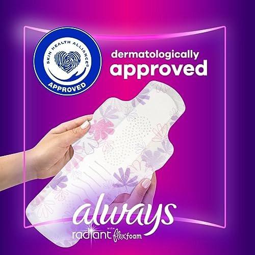 Always Radiant Damenbinden mit Flügeln, FlexFoam, Größe 4, Übernacht-Saugstärke, leicht parfümiert, 28 Stück