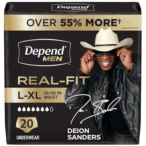 Depend Real Fit Inkontinenzunterwäsche für Männer, Einweg, Maximale Saugfähigkeit, Large/Extra Large, Grau, 20 Stück