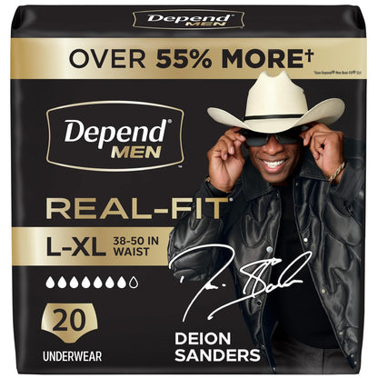 Depend Real Fit Inkontinenzunterwäsche für Männer, Einweg, Maximale Saugfähigkeit, Large/Extra Large, Grau, 20 Stück