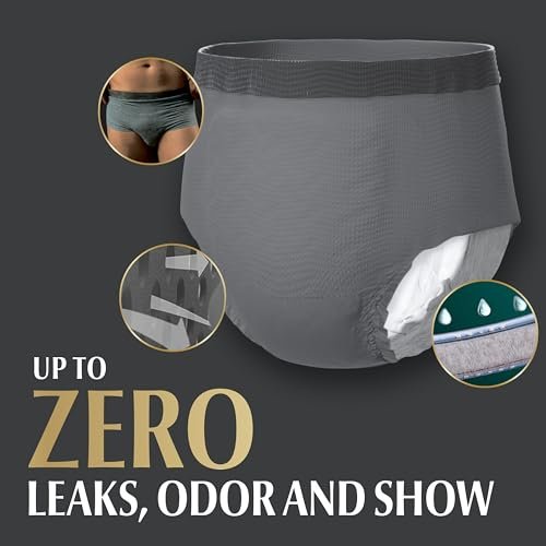 Depend Real Fit Inkontinenzhose für Männer, Einweg, Maximale Saugfähigkeit, Large/Extra Large, Grau, 12 Stück