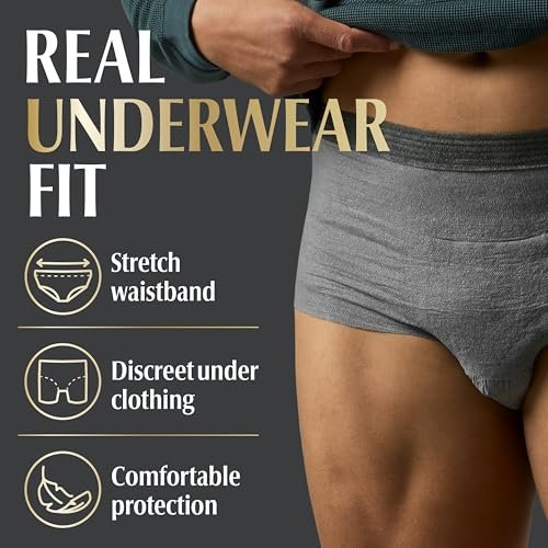 Depend Real Fit Inkontinenzhose für Männer, Einweg, Maximale Saugfähigkeit, Large/Extra Large, Grau, 12 Stück