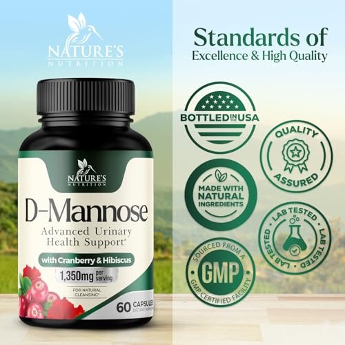 D-Mannose 1000mg pro Portion – Cranberry & Hibiscus – Effektiv schnell wirkend, Spülen Sie die Unreinheiten aus – Unterstützung für Blasen- und Harnwegsgesundheit – für Frauen und Männer – in den USA abgefüllt – 60 Kapseln