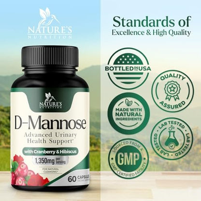 D-Mannose 1000mg pro Portion – Cranberry & Hibiscus – Effektiv schnell wirkend, Spülen Sie die Unreinheiten aus – Unterstützung für Blasen- und Harnwegsgesundheit – für Frauen und Männer – in den USA abgefüllt – 60 Kapseln