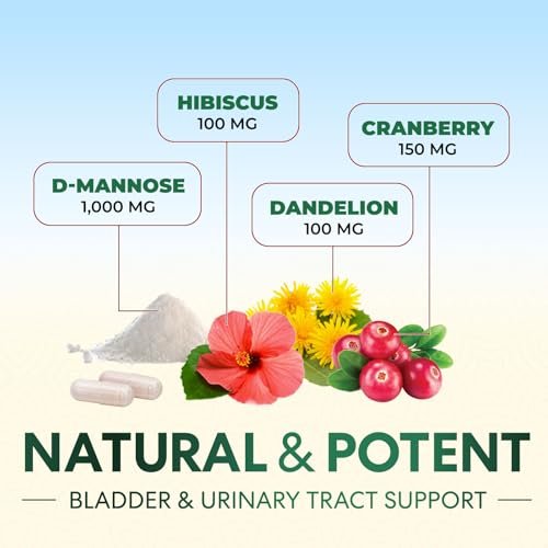 D-Mannose 1000mg pro Portion – Cranberry & Hibiscus – Effektiv schnell wirkend, Spülen Sie die Unreinheiten aus – Unterstützung für Blasen- und Harnwegsgesundheit – für Frauen und Männer – in den USA abgefüllt – 60 Kapseln
