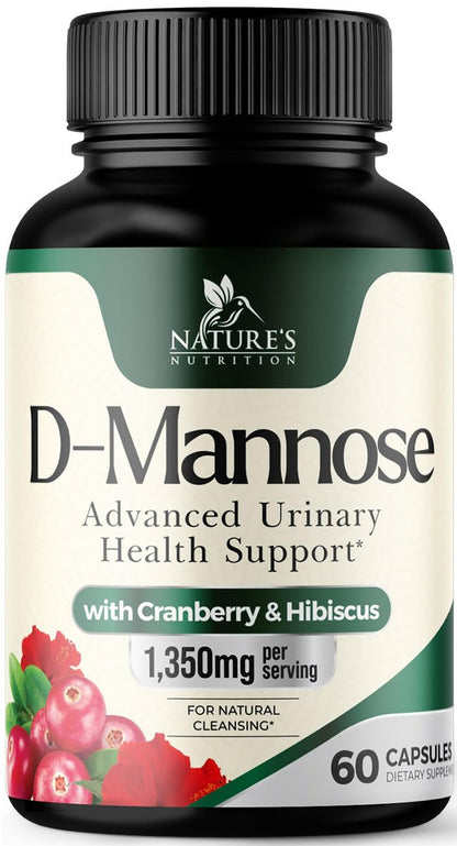 D-Mannose 1000mg pro Portion – Cranberry & Hibiscus – Effektiv schnell wirkend, Spülen Sie die Unreinheiten aus – Unterstützung für Blasen- und Harnwegsgesundheit – für Frauen und Männer – in den USA abgefüllt – 60 Kapseln