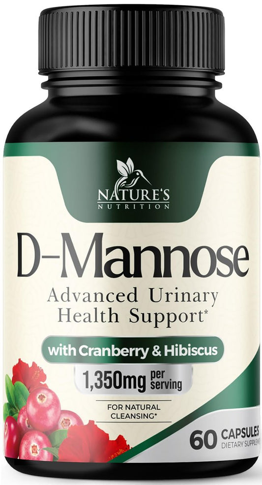 D-Mannose 1000mg pro Portion – Cranberry & Hibiscus – Effektiv schnell wirkend, Spülen Sie die Unreinheiten aus – Unterstützung für Blasen- und Harnwegsgesundheit – für Frauen und Männer – in den USA abgefüllt – 60 Kapseln