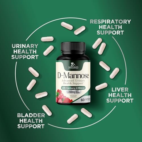 D-Mannose 1000mg pro Portion – Cranberry & Hibiscus – Effektiv schnell wirkend, Spülen Sie die Unreinheiten aus – Unterstützung für Blasen- und Harnwegsgesundheit – für Frauen und Männer – in den USA abgefüllt – 60 Kapseln