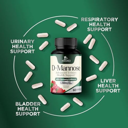 D-Mannose 1000mg pro Portion – Cranberry & Hibiscus – Effektiv schnell wirkend, Spülen Sie die Unreinheiten aus – Unterstützung für Blasen- und Harnwegsgesundheit – für Frauen und Männer – in den USA abgefüllt – 60 Kapseln
