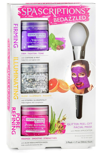 SpaScriptions BeDazzled – Festigende & Porenverfeinernde Glitzer-Peel-Off-Masken (3er-Pack)