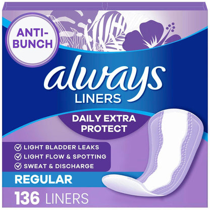 Always Slipeinlagen für Frauen Anti-Bunch Xtra Protection Tägliche Einlagen, Regular, ohne Duft, 136 Stück