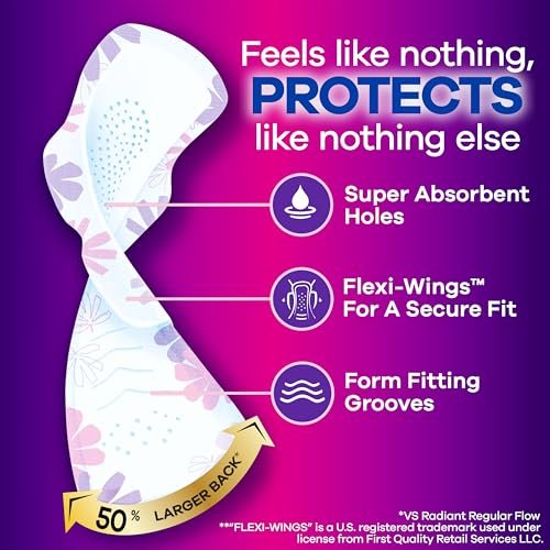 Always Radiant Flexfoam Damenbinden für Frauen, Größe 5, Extra Stark für die Nacht, mit Flügeln, beduftet, 18 Stück
