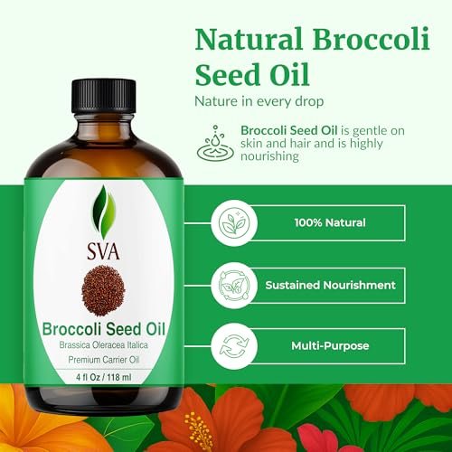 SVA Brokkolisamenöl – 100% natürliches, kaltgepresstes Brokkoliöl für Gesicht, Hautpflege, Haarpflege, Kopfhautmassage & Körpermassage – Trägeröl mit Pipette, 118 ml