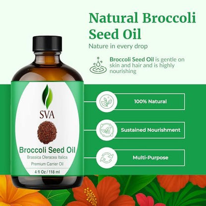 SVA Brokkolisamenöl – 100% natürliches, kaltgepresstes Brokkoliöl für Gesicht, Hautpflege, Haarpflege, Kopfhautmassage & Körpermassage – Trägeröl mit Pipette, 118 ml
