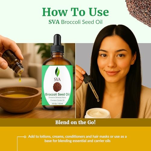 SVA Brokkolisamenöl – 100% natürliches, kaltgepresstes Brokkoliöl für Gesicht, Hautpflege, Haarpflege, Kopfhautmassage & Körpermassage – Trägeröl mit Pipette, 118 ml