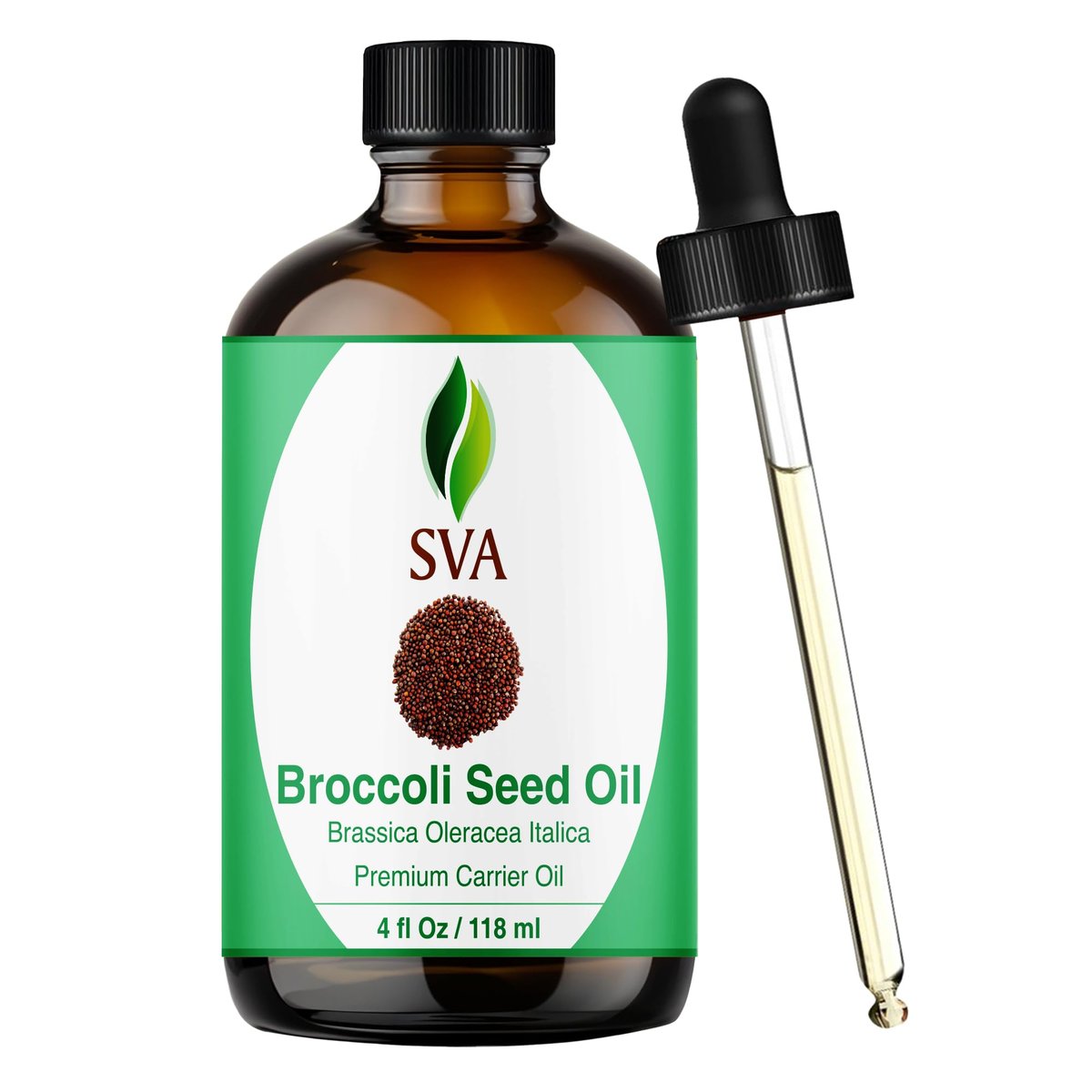 SVA Brokkolisamenöl – 100% natürliches, kaltgepresstes Brokkoliöl für Gesicht, Hautpflege, Haarpflege, Kopfhautmassage & Körpermassage – Trägeröl mit Pipette, 118 ml