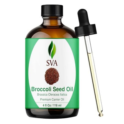 SVA Brokkolisamenöl – 100% natürliches, kaltgepresstes Brokkoliöl für Gesicht, Hautpflege, Haarpflege, Kopfhautmassage & Körpermassage – Trägeröl mit Pipette, 118 ml